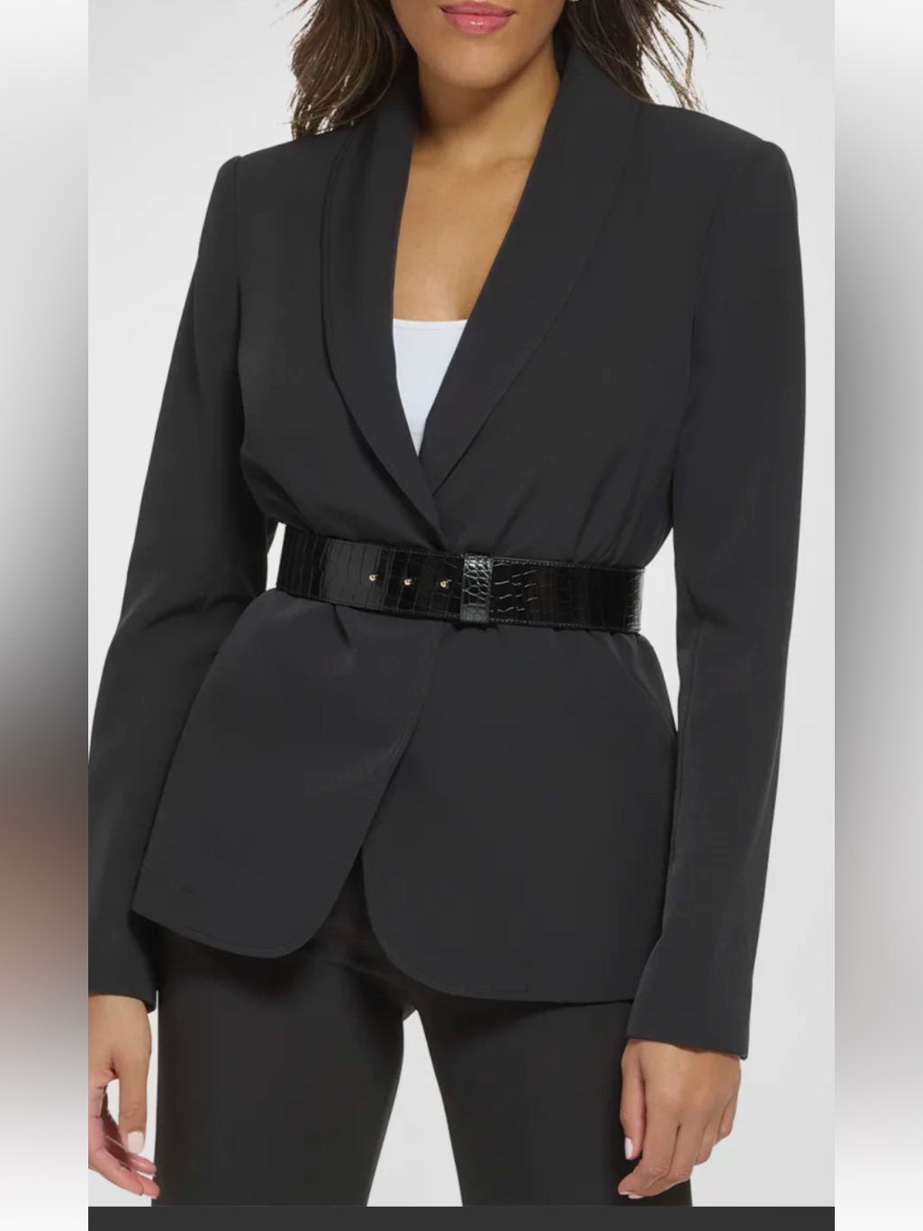 Nwt Donna Karen Shawl Blazer With Black Croc-Embossed Waist Belt Size 8